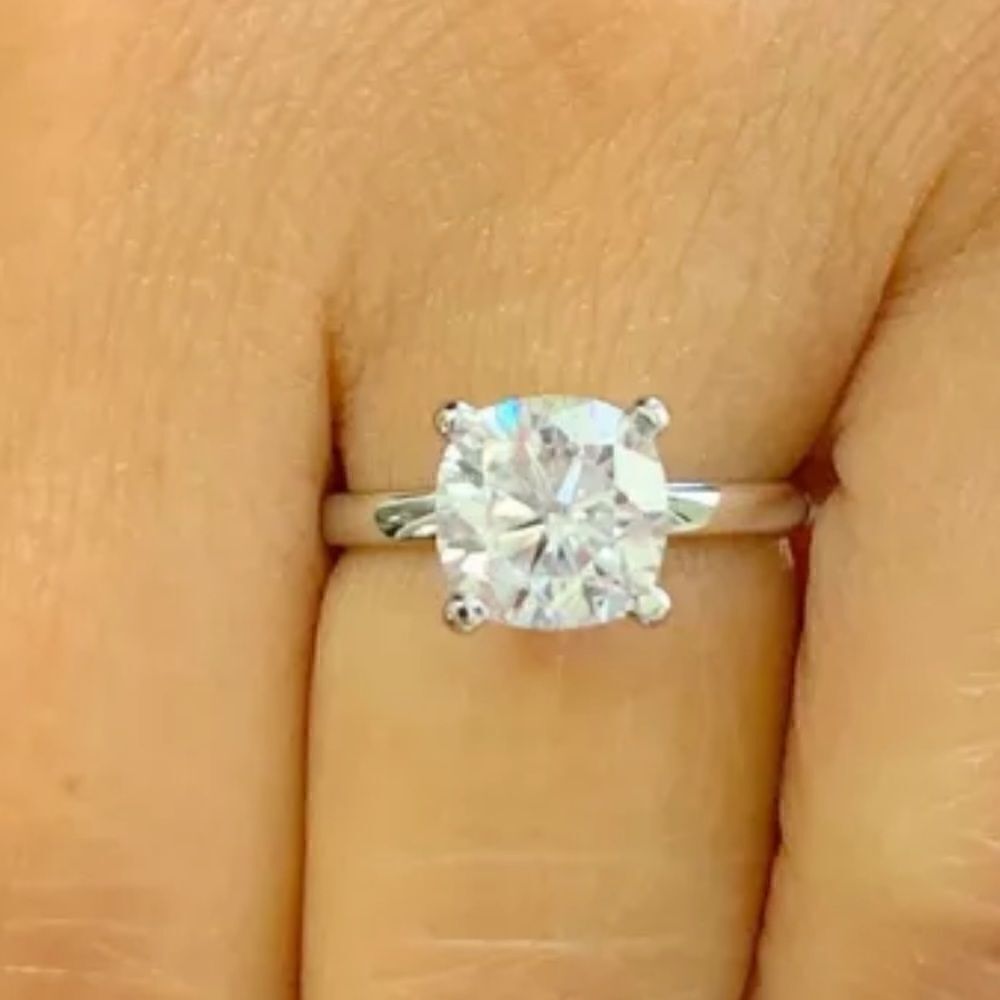 Cushion‎ Cut Solitaire Ring, Silver Band, Elegant Engagement Bridal Promise